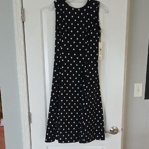 Calvin Klein Black and White Polka Dot Midi Dress